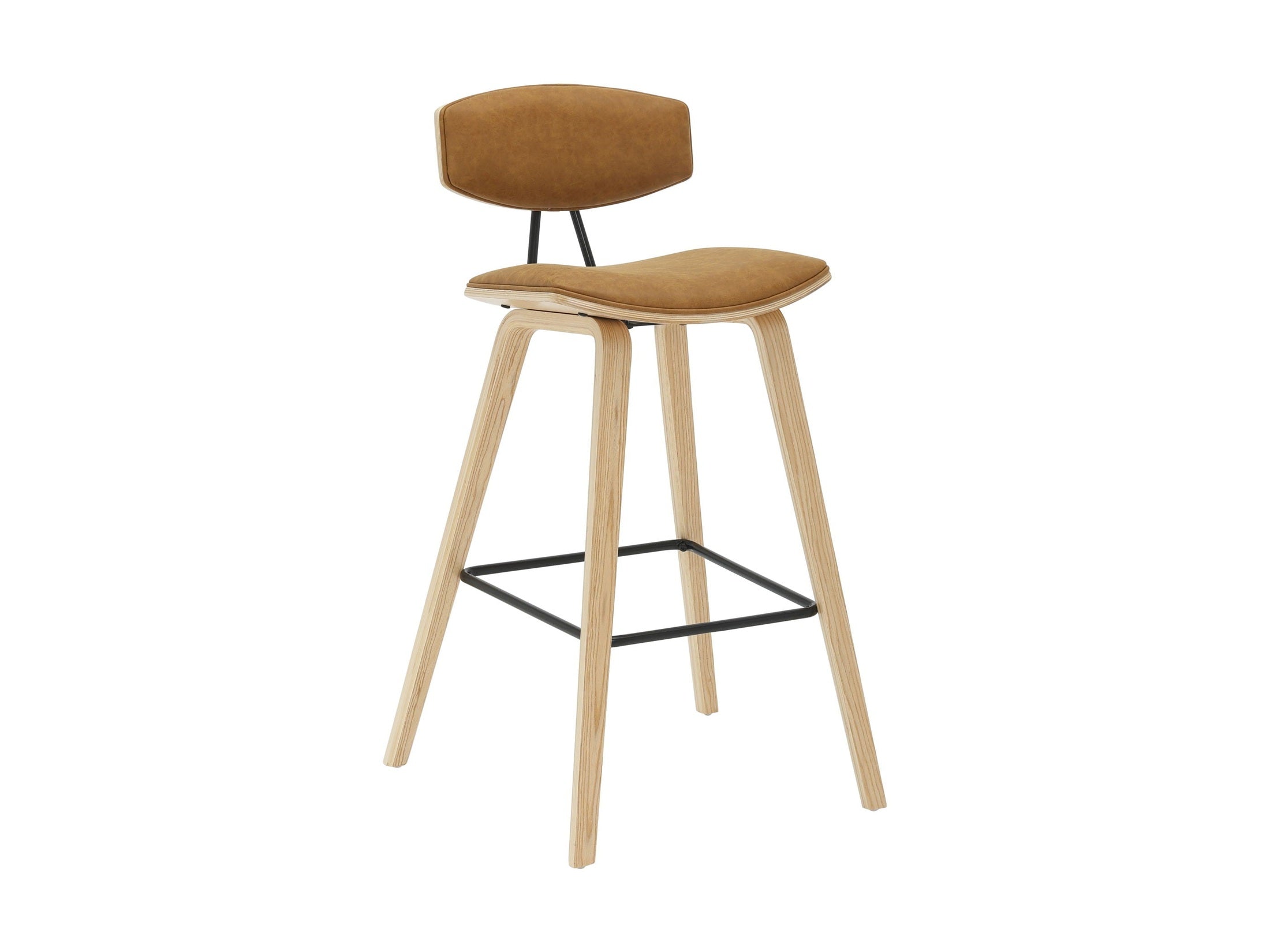 Fox - Bar Height Curved Back Wood Bar Stool With Faux Leather Seat