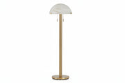 Tobbinsen floor lamp with marble shade and brass base on a white background.