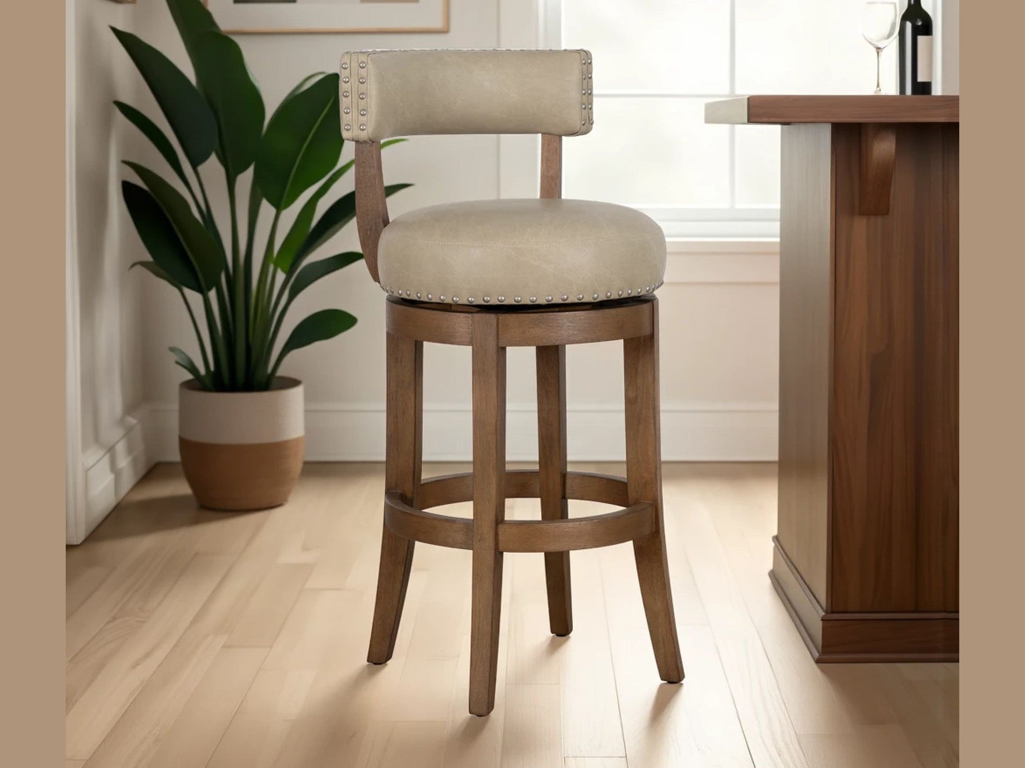 Mystic - Swivel Rubberwood Counter Or Bar Height Barstool With Faux Leather Seat