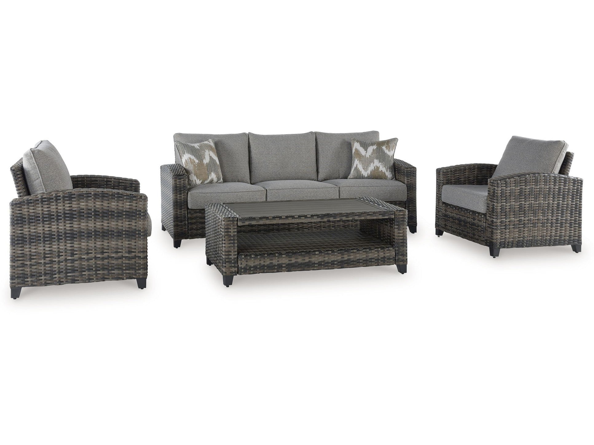 Oasis Court - Sofa, Chairs, Table Set (Set of 4) - Gray