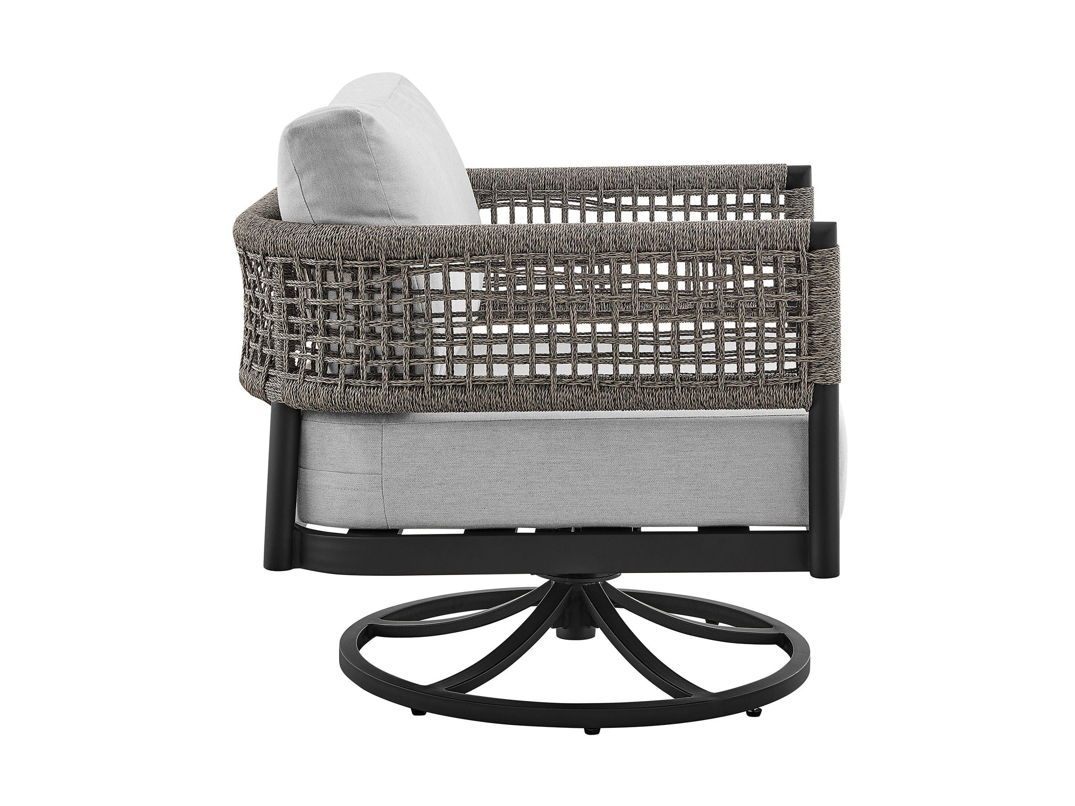 Felicia - Outdoor Patio Swivel Rocking Chair - Black Aluminum And Gray Rope With Cushions