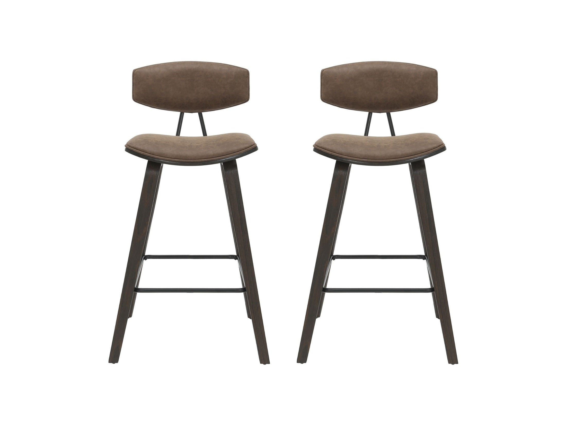 Fox - Counter Height Curved Back Wood Bar Stool With Faux Leather Seat
