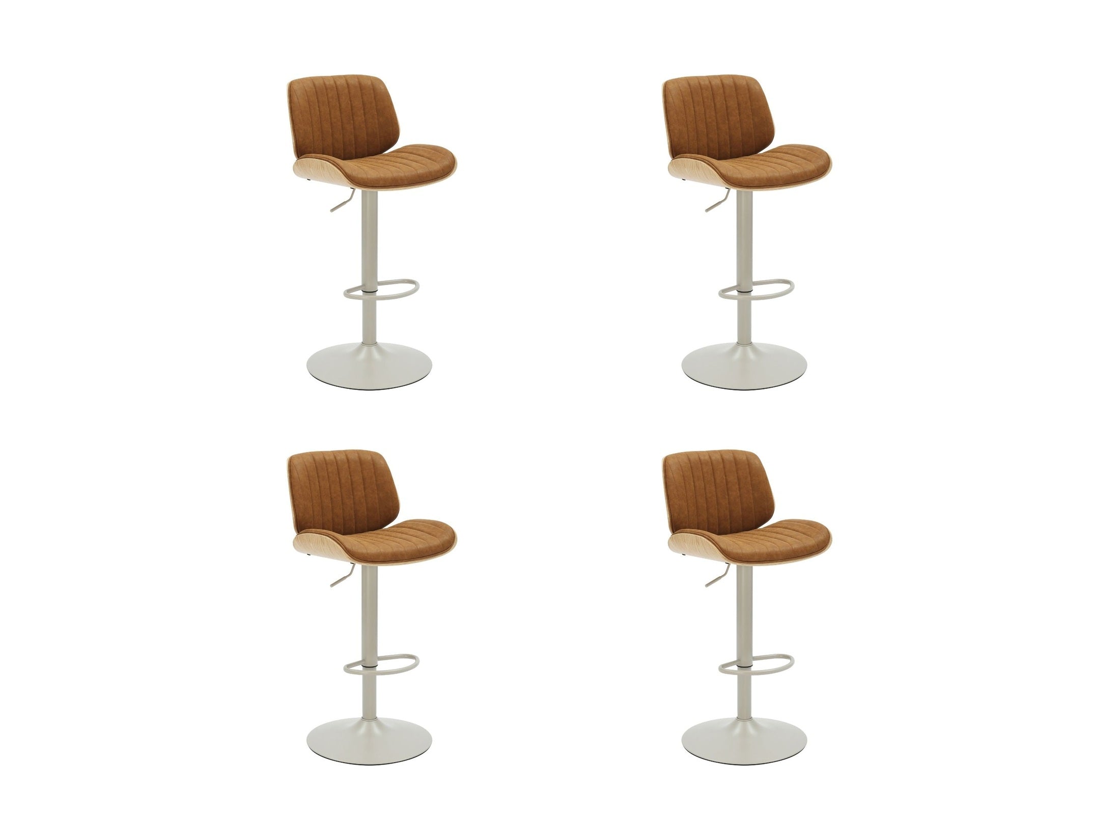 Brock - Adjustable Swivel Curved Back Wood Bar Stool With Faux Leather Seat