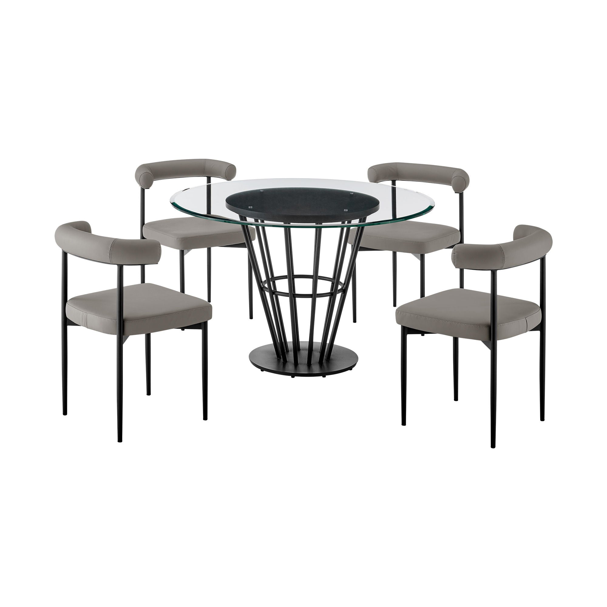 Veronica Shannon -Round Glass Dining Table Set - Matte Black Legs