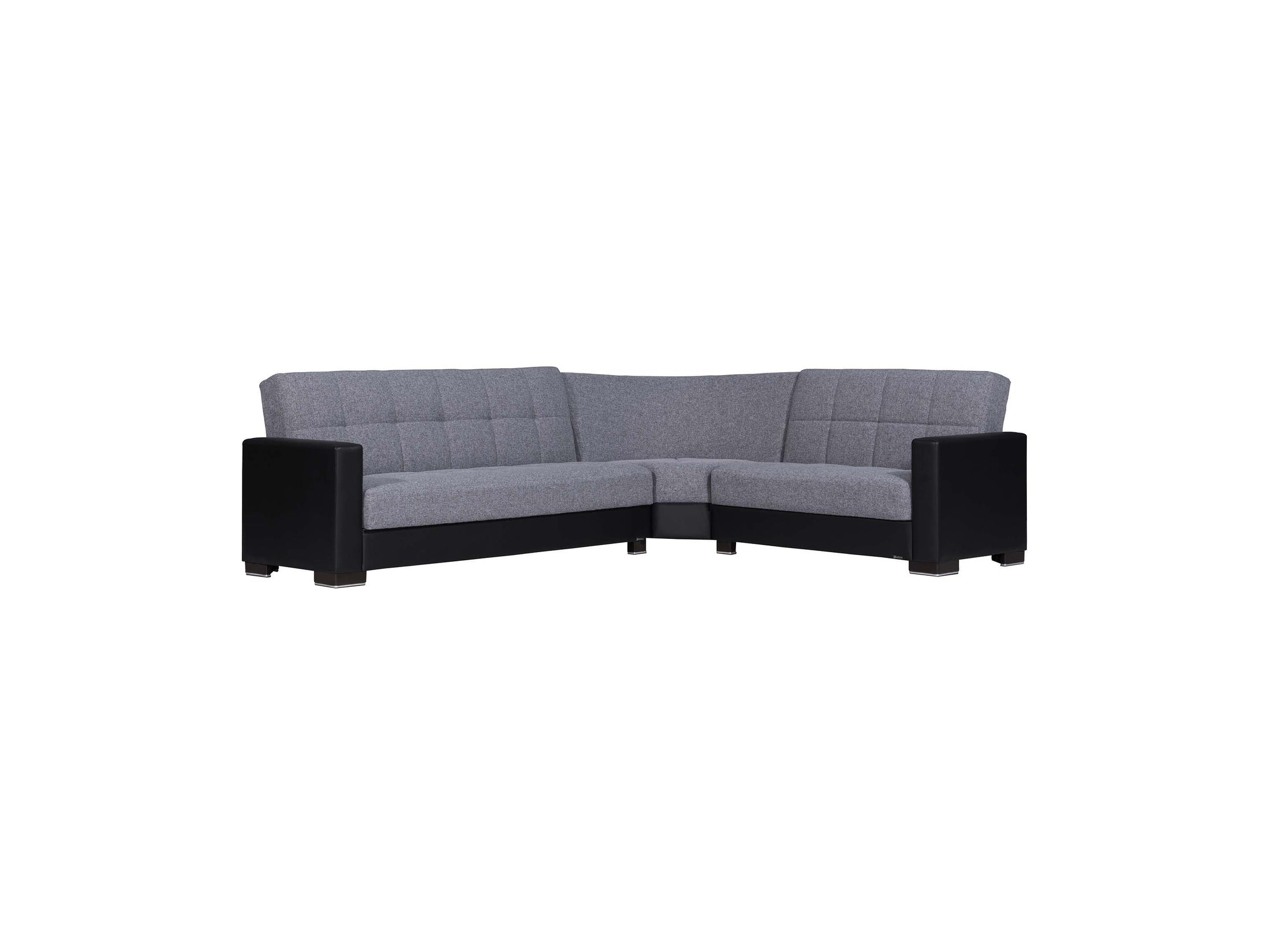 Ottomanson Armada - Upholstered Convertible Sectional With Storage - Gray/Black PU Polyester
