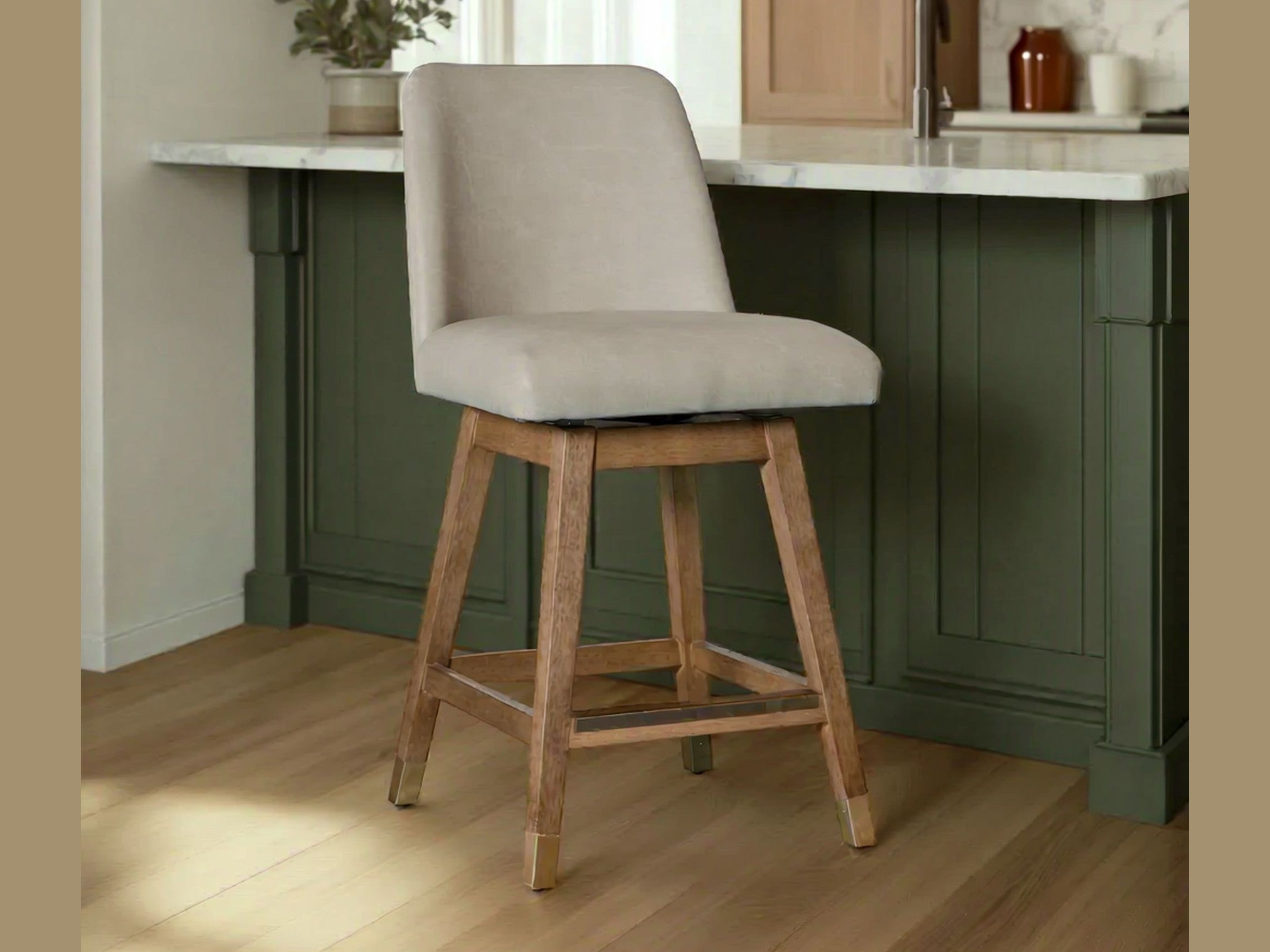 Amelia - Swivel Rubberwood Barstool With Faux Leather Seat
