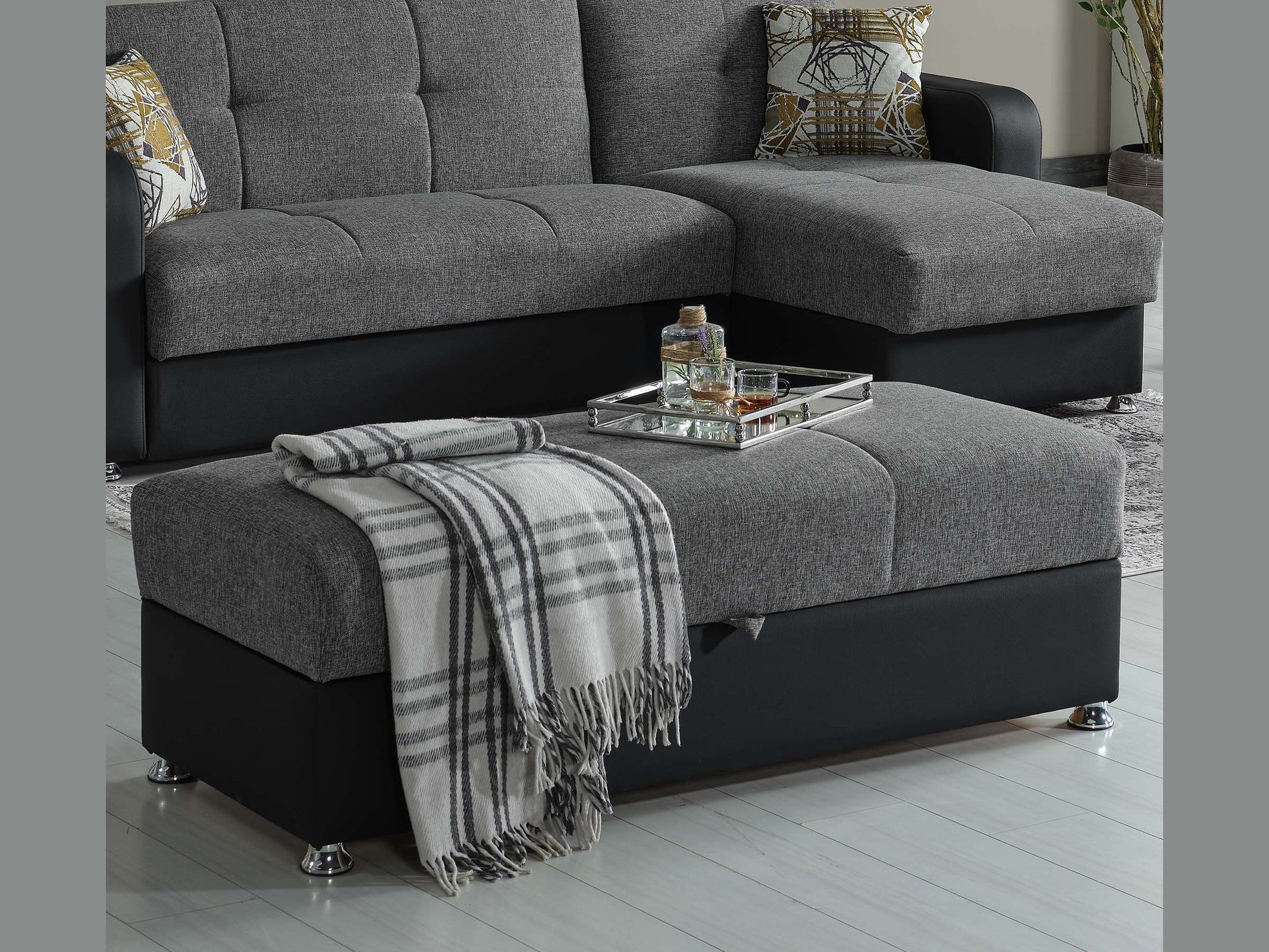 Ottomanson Harmony - Upholstered Convertible Ottoman With Storage - Gray PU