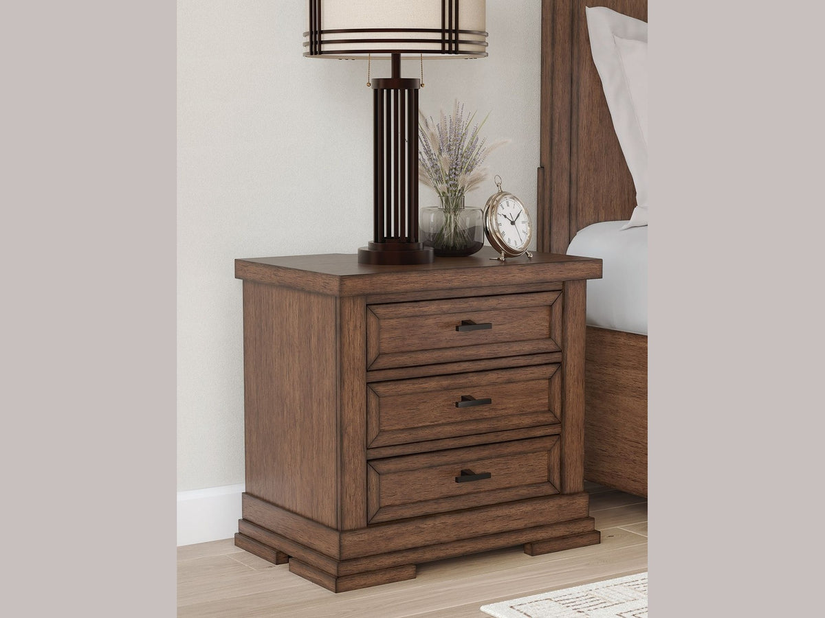 Taffenbrook - Three Drawer Night Stand - Medium Brown