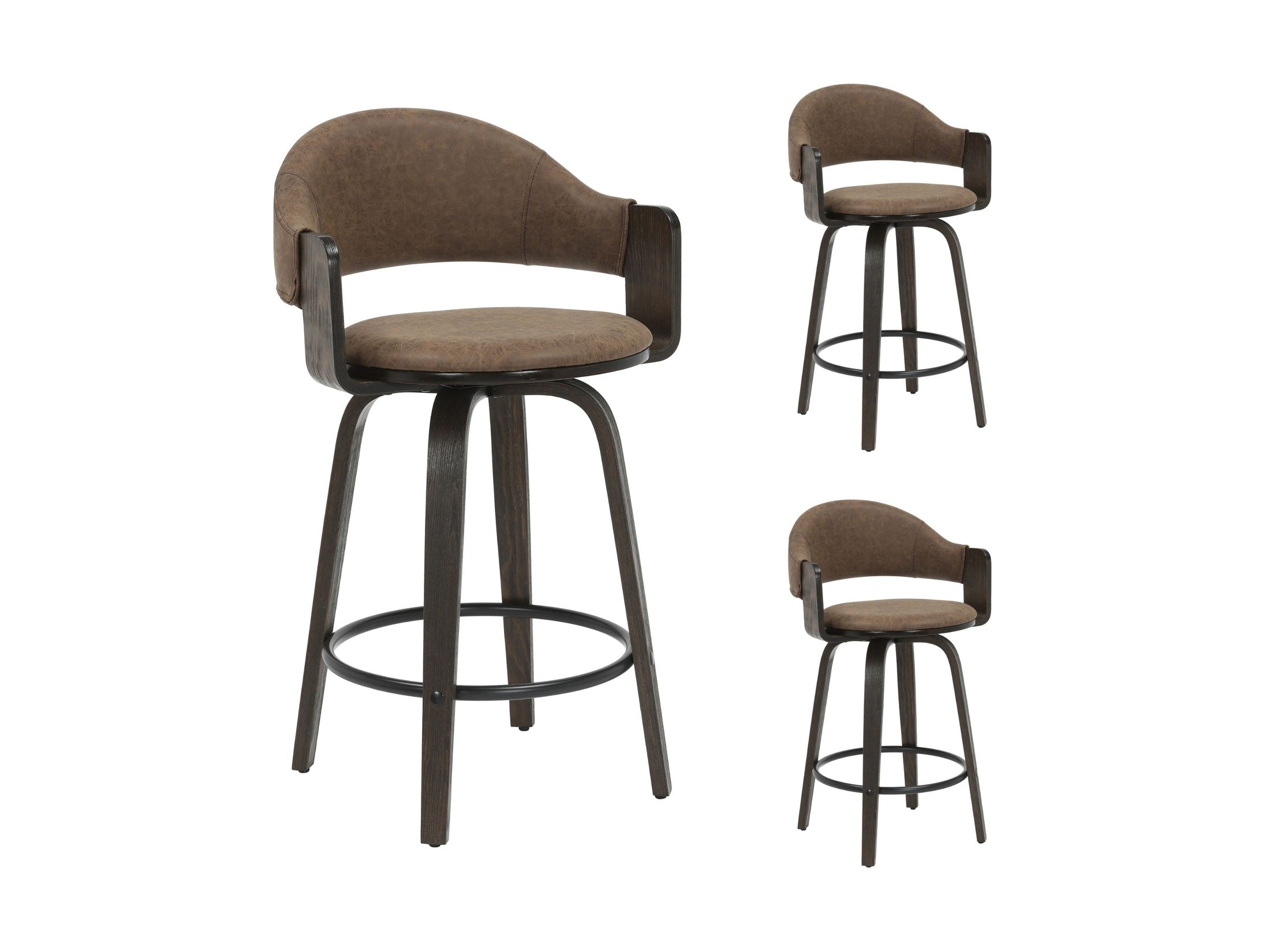 Daxton - Swivel Counter Height Round Back Wood Bar Stool With Faux Leather Seat
