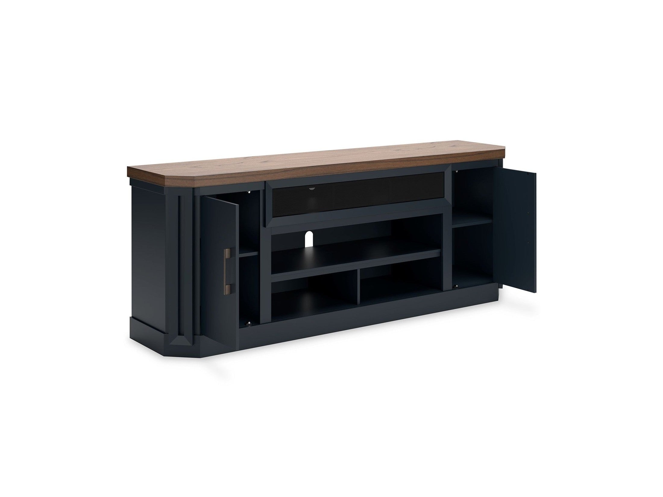 Landocken - XL TV Stand W/Fireplace Option - Brown / Blue