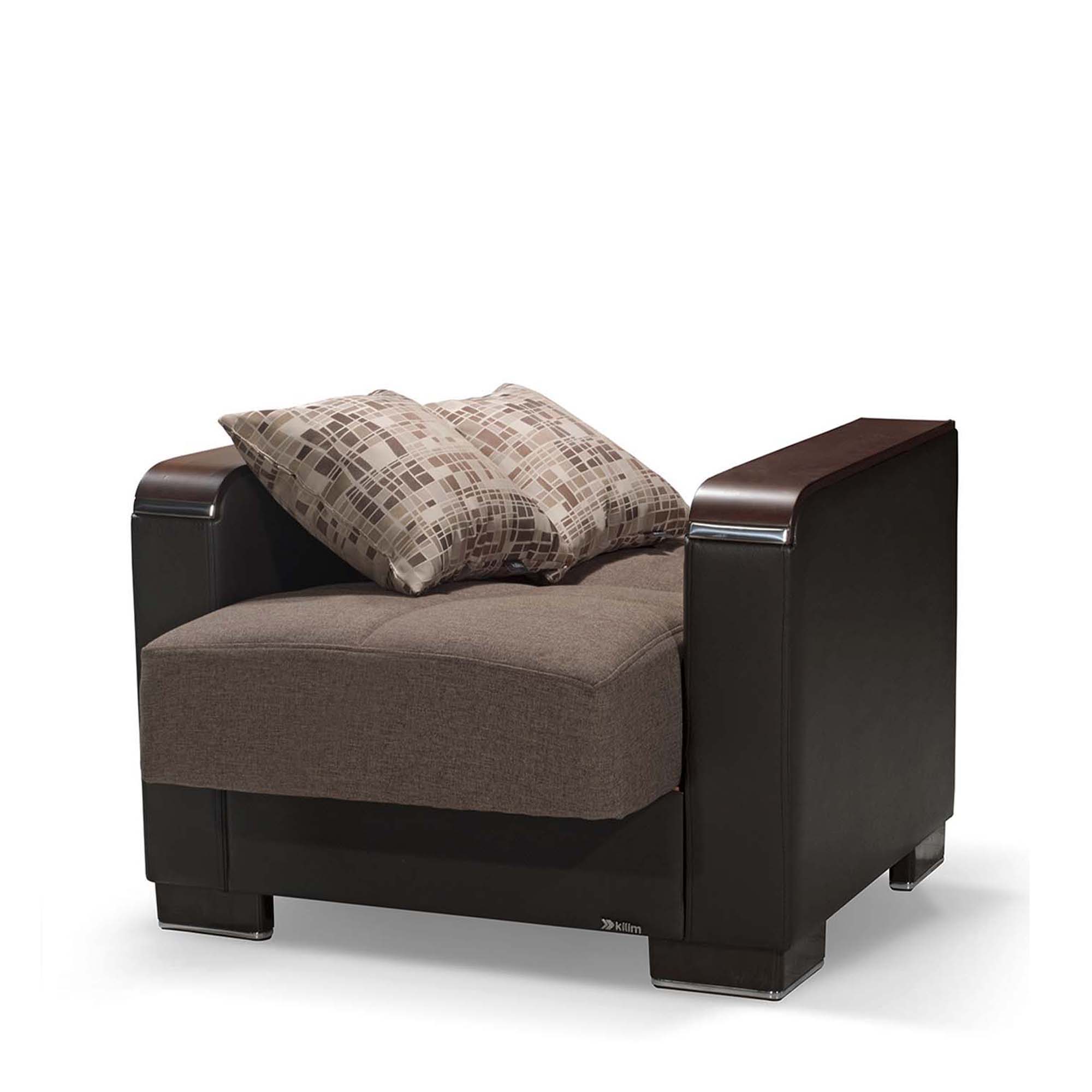 Ottomanson Armada X - Upholstered Convertible Wood Trimmed Armchair With Storage - Polyester