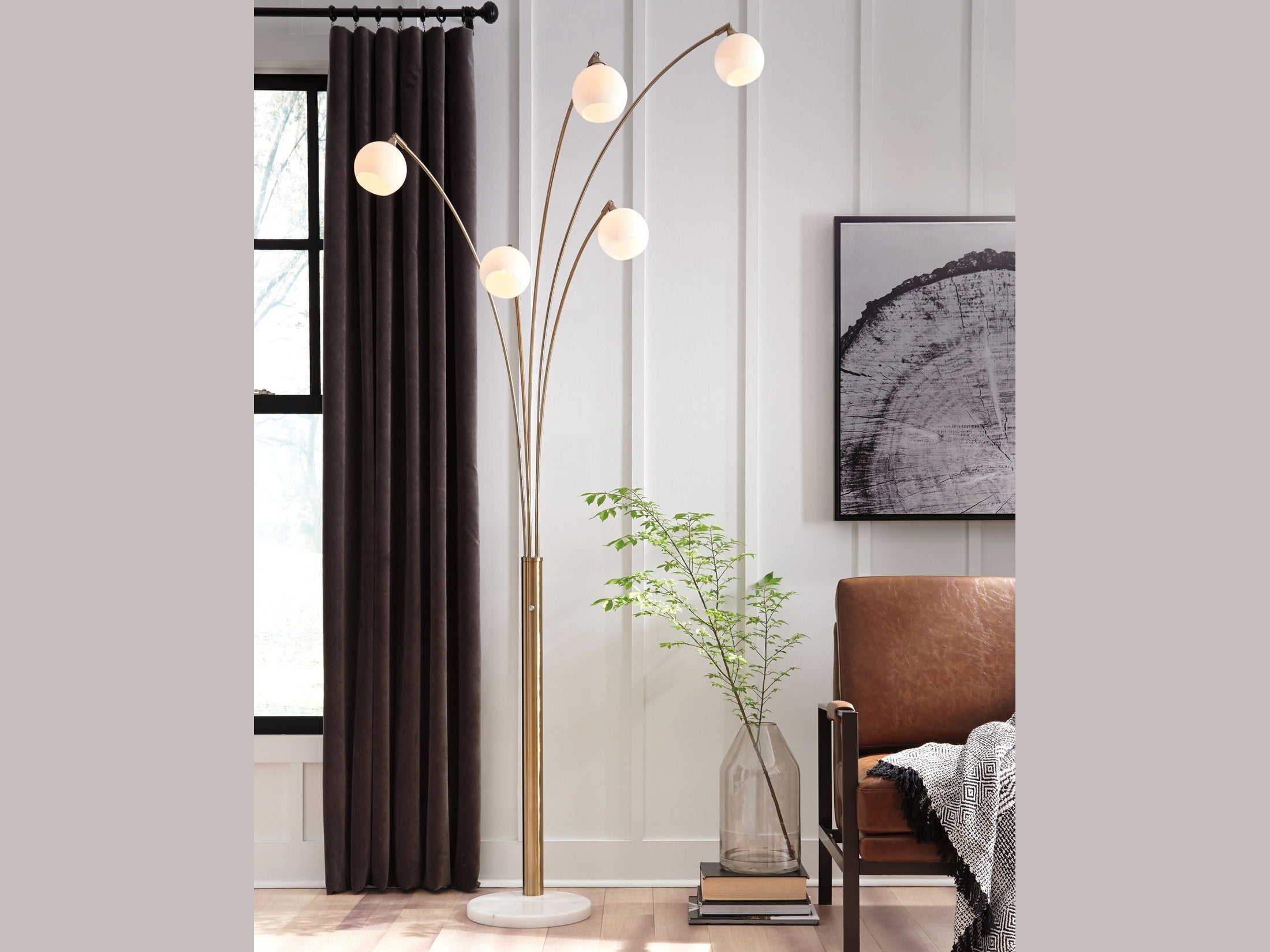 Taliya - Metal Arc Lamp  - Champagne / White
