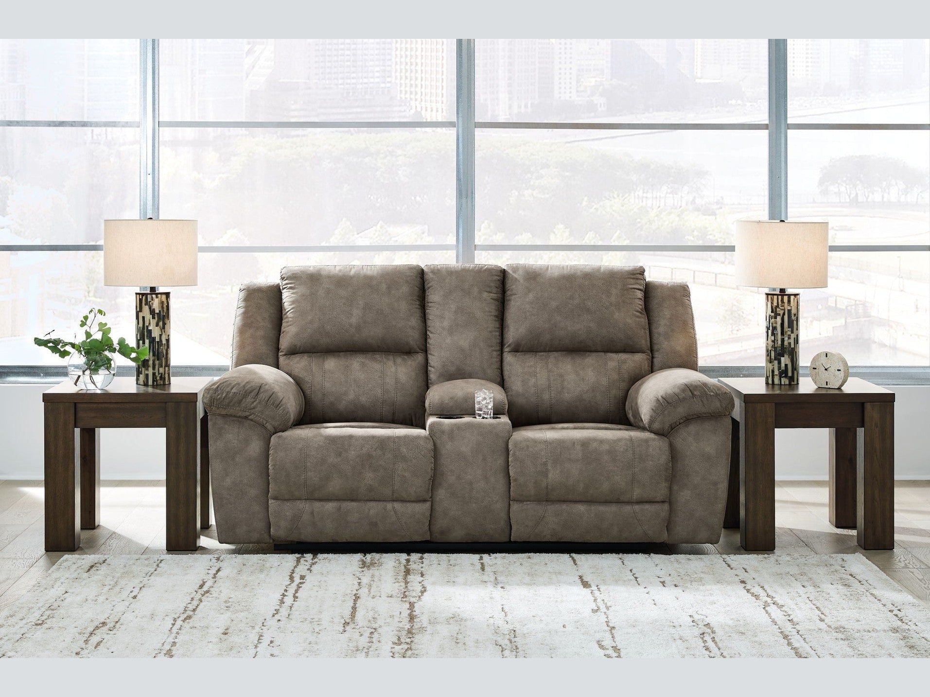 Laresview - Dbl Reclining Loveseat with Console - Fossil