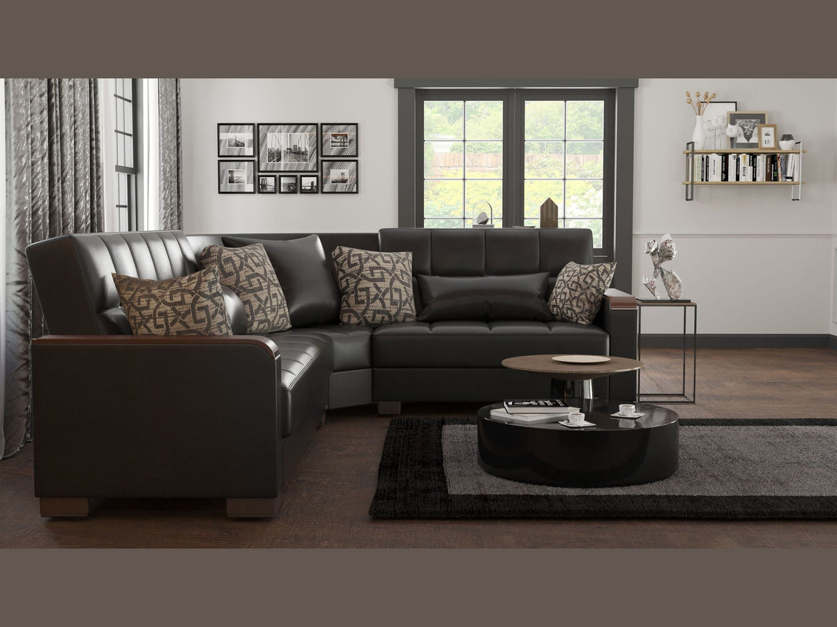 Ottomanson Armada X - Upholstered Convertible Wood Trimmed Sectional With Storage