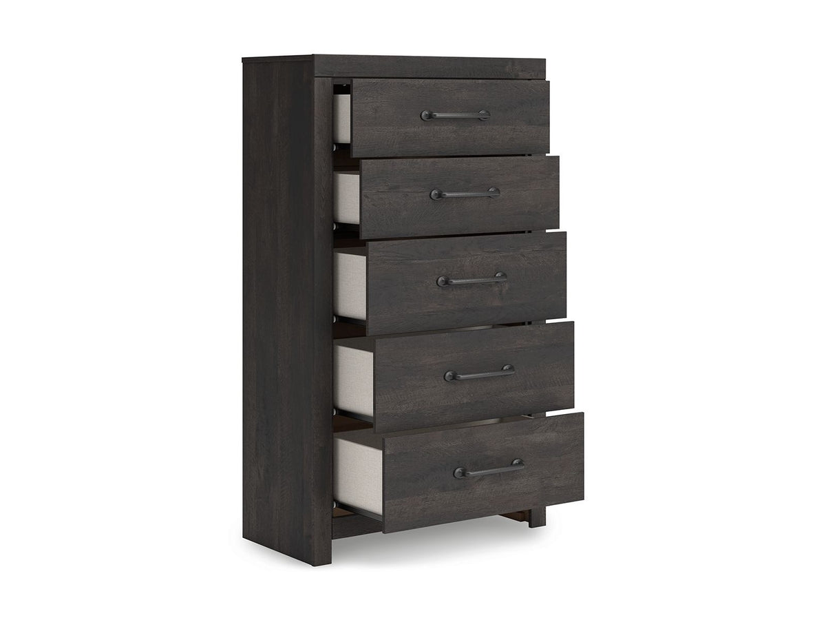 Hollivern - Five Drawer Chest - Dark Gray