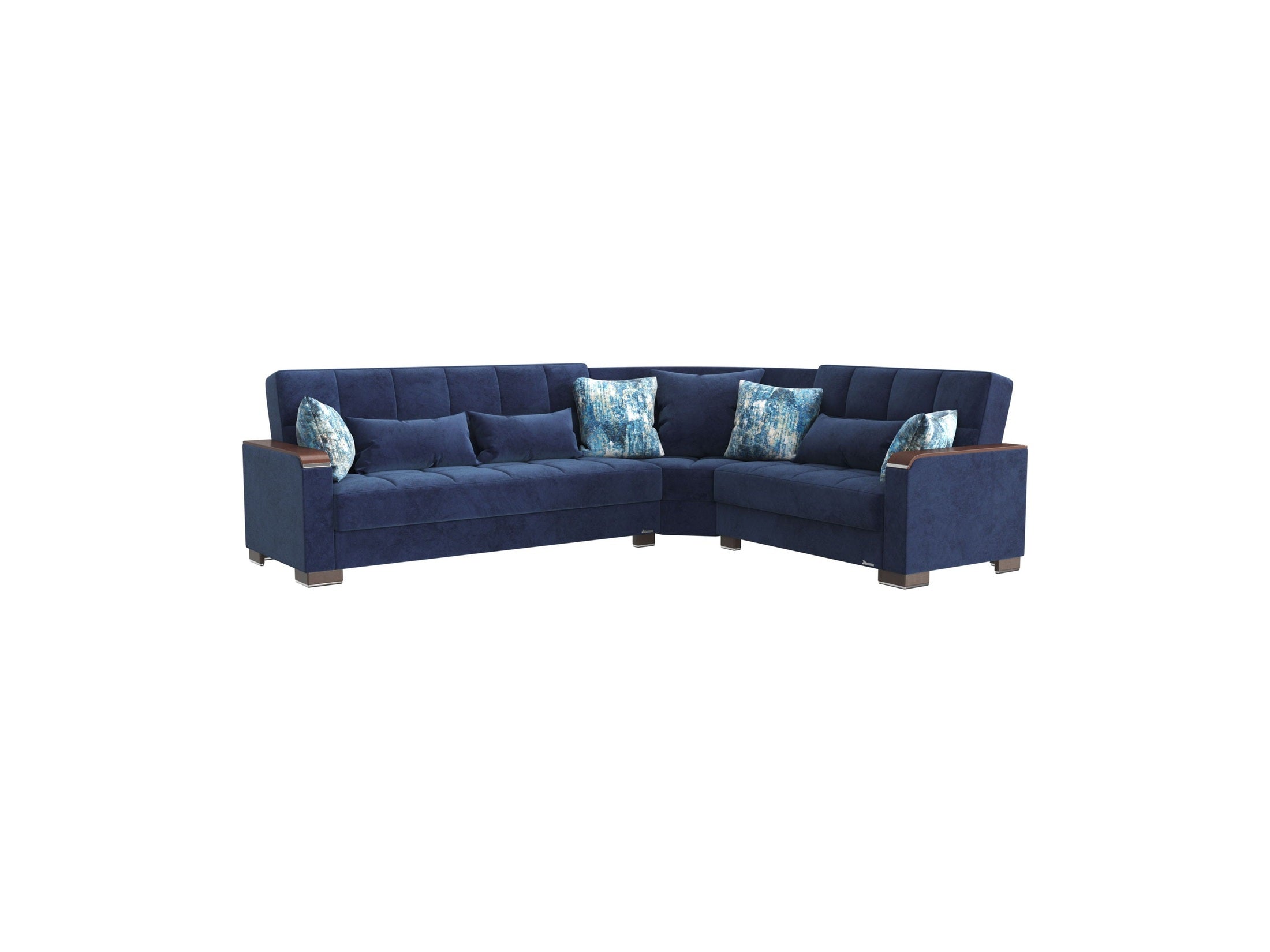 Ottomanson Armada X - Upholstered Convertible Wood Trimmed Sectional With Storage - Microfiber