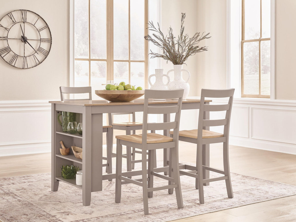 Harperfeld - 5 Pc. - Dining Table And 4 Barstools - Natural / Gray