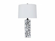 Macaria table lamp with a mosaic base and white shade on a white background