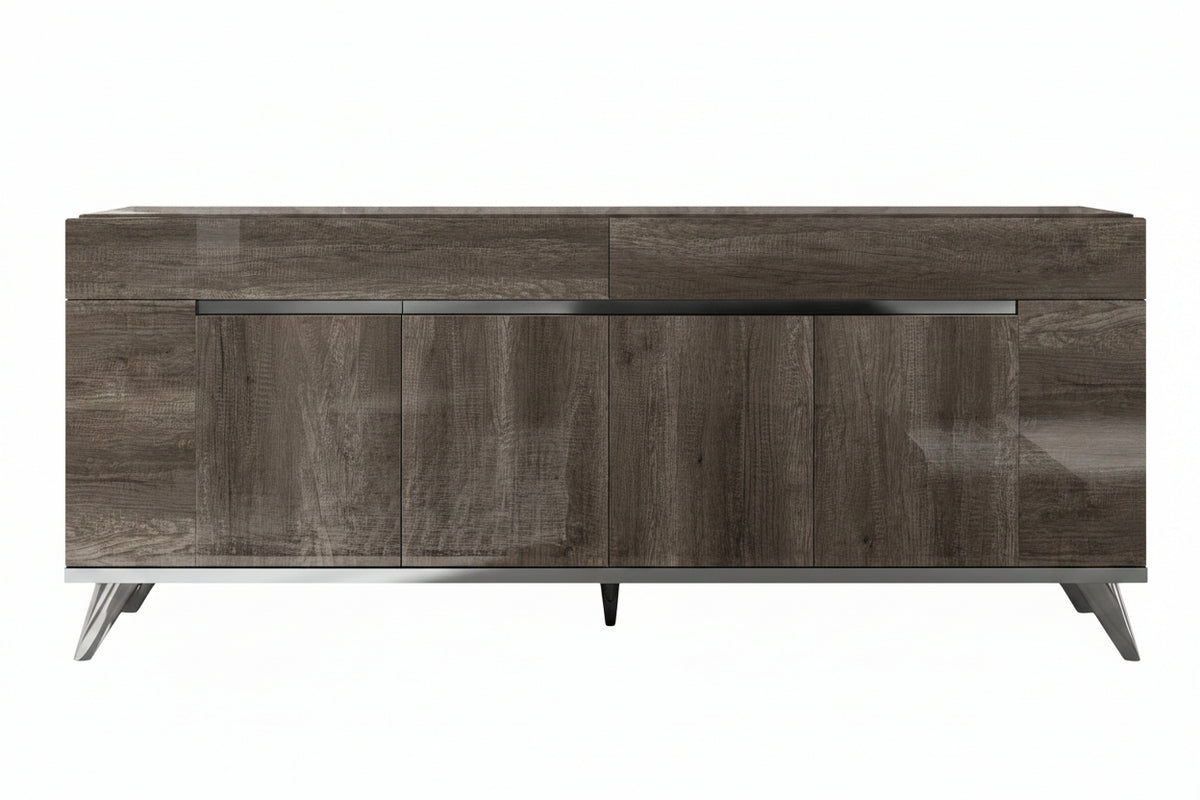Wooden sideboard with a modern design on a white background