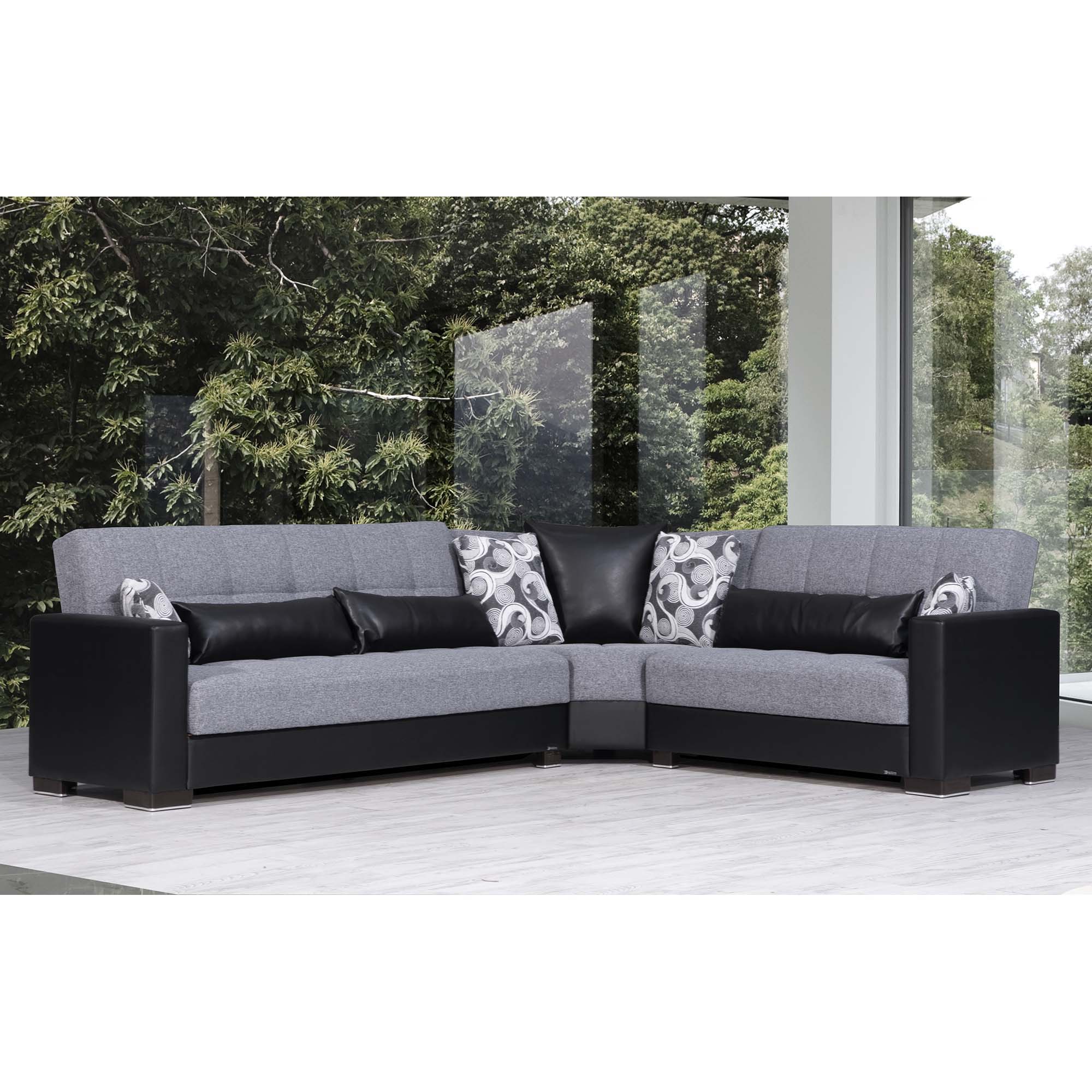 Ottomanson Armada - Upholstered Convertible Sectional With Storage - Gray/Black PU Polyester