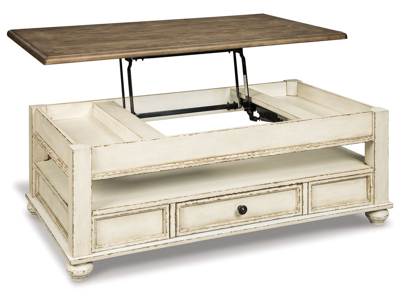 Realyn - Lift Top Cocktail Table - White / Brown
