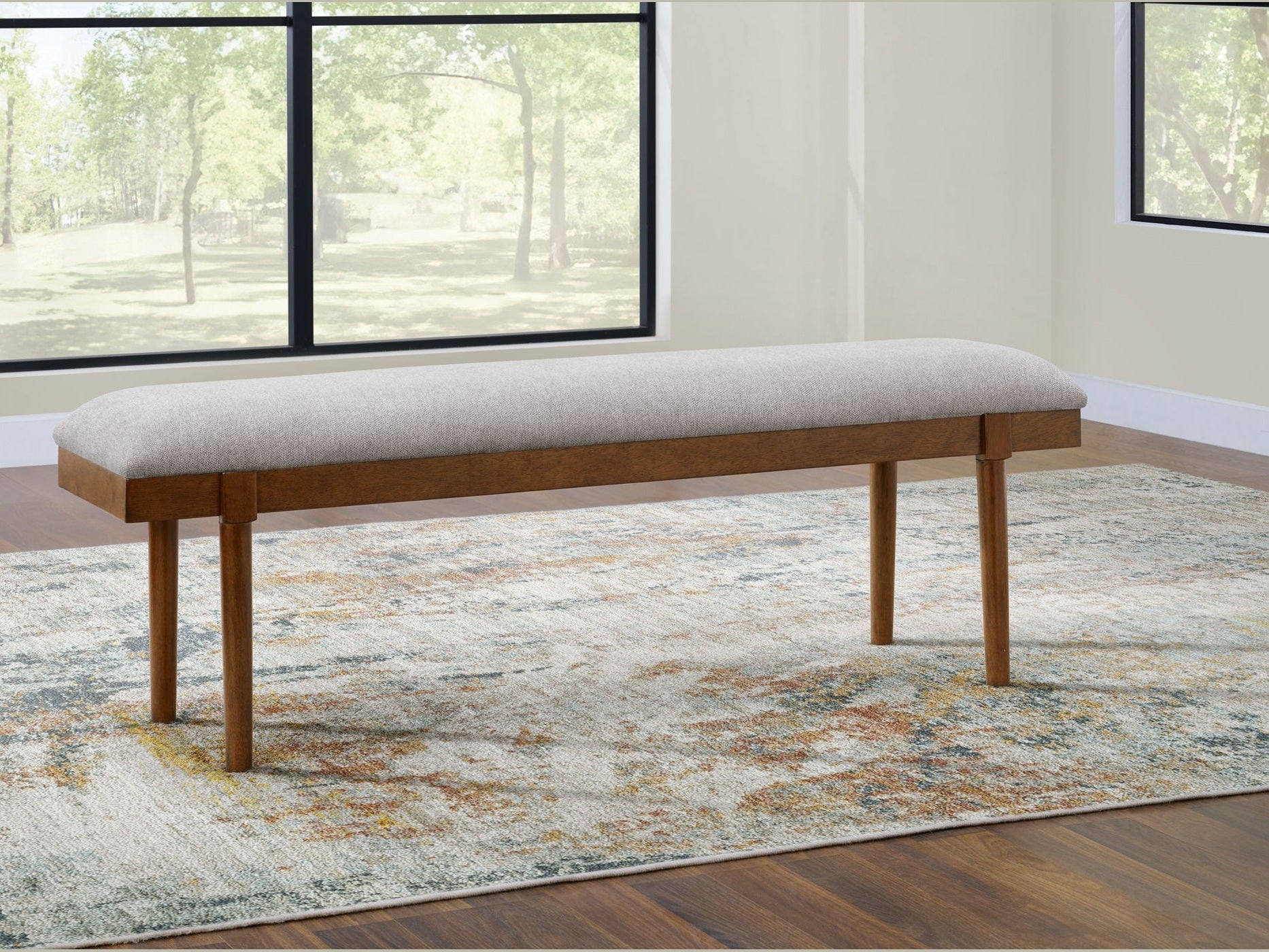 Lyncott - Large Upholstered Dining Room Bench - Gray / Brown