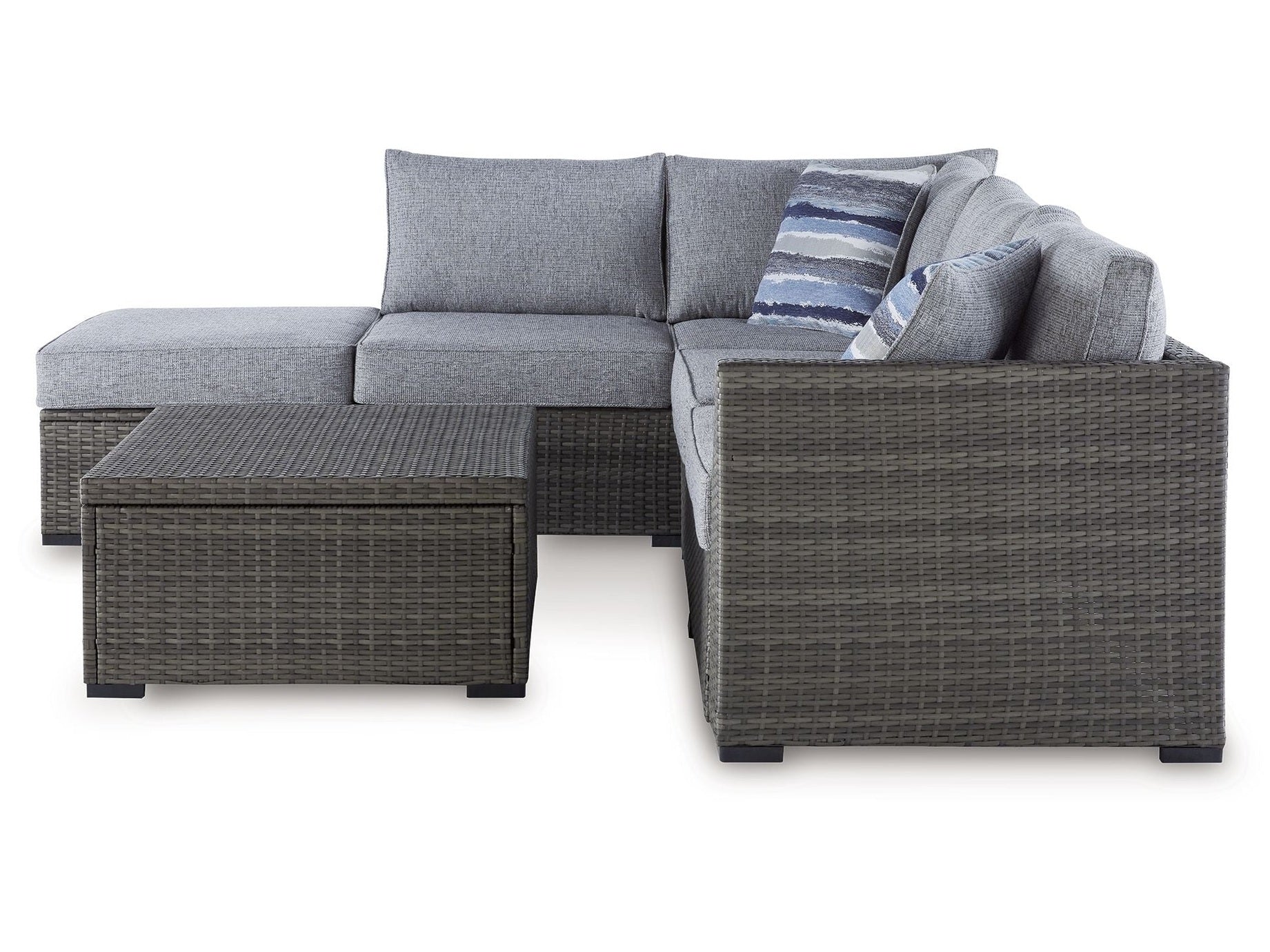 Petal Road - Loveseat Sectional, Ottoman, Table Set (Set of 4) - Gray