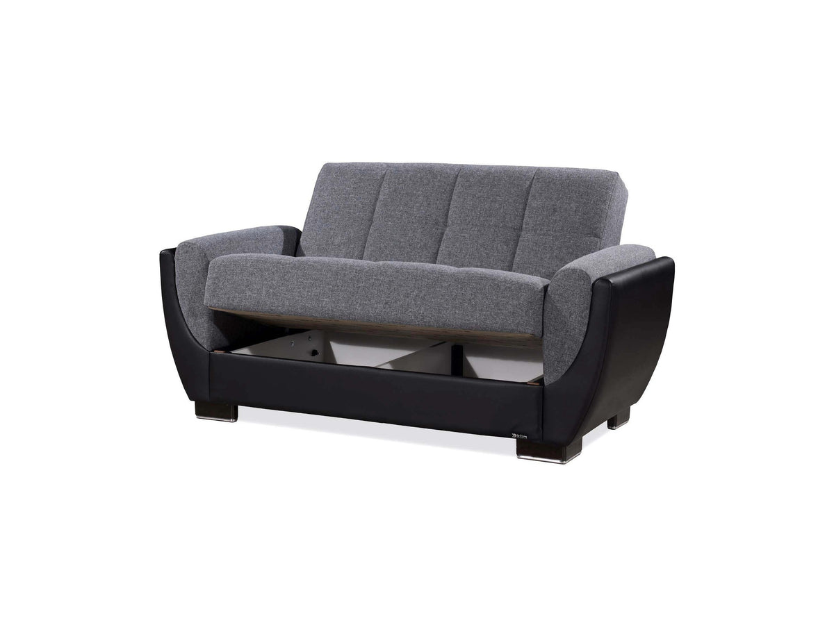 Ottomanson Armada Air - Upholstered Convertible Loveseat With Storage - Gray/Black PU Polyester