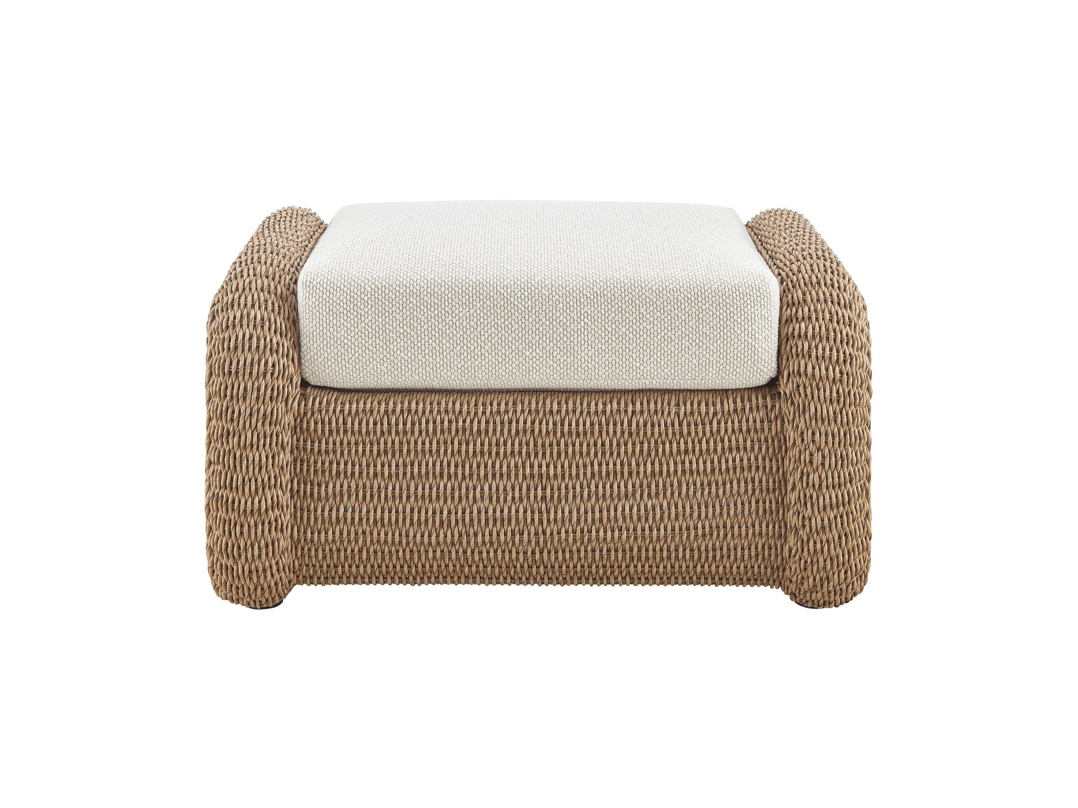 Pavilion - Rattan Outdoor Ottoman With Cushions - Boucle White / Natural
