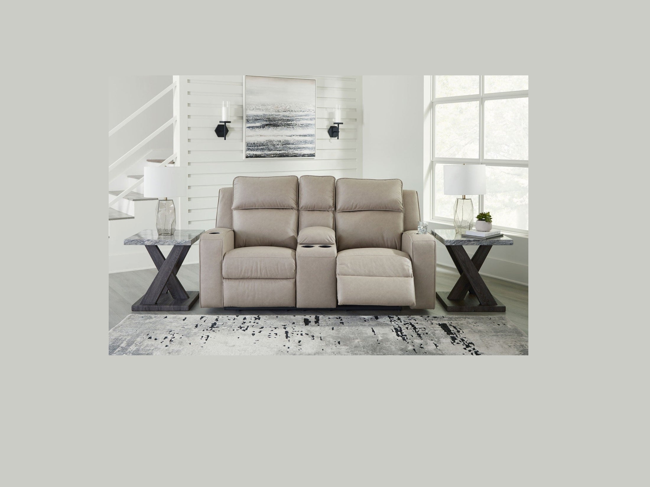 Lavenhorne - Dbl Rec Loveseat W/Console - Pebble
