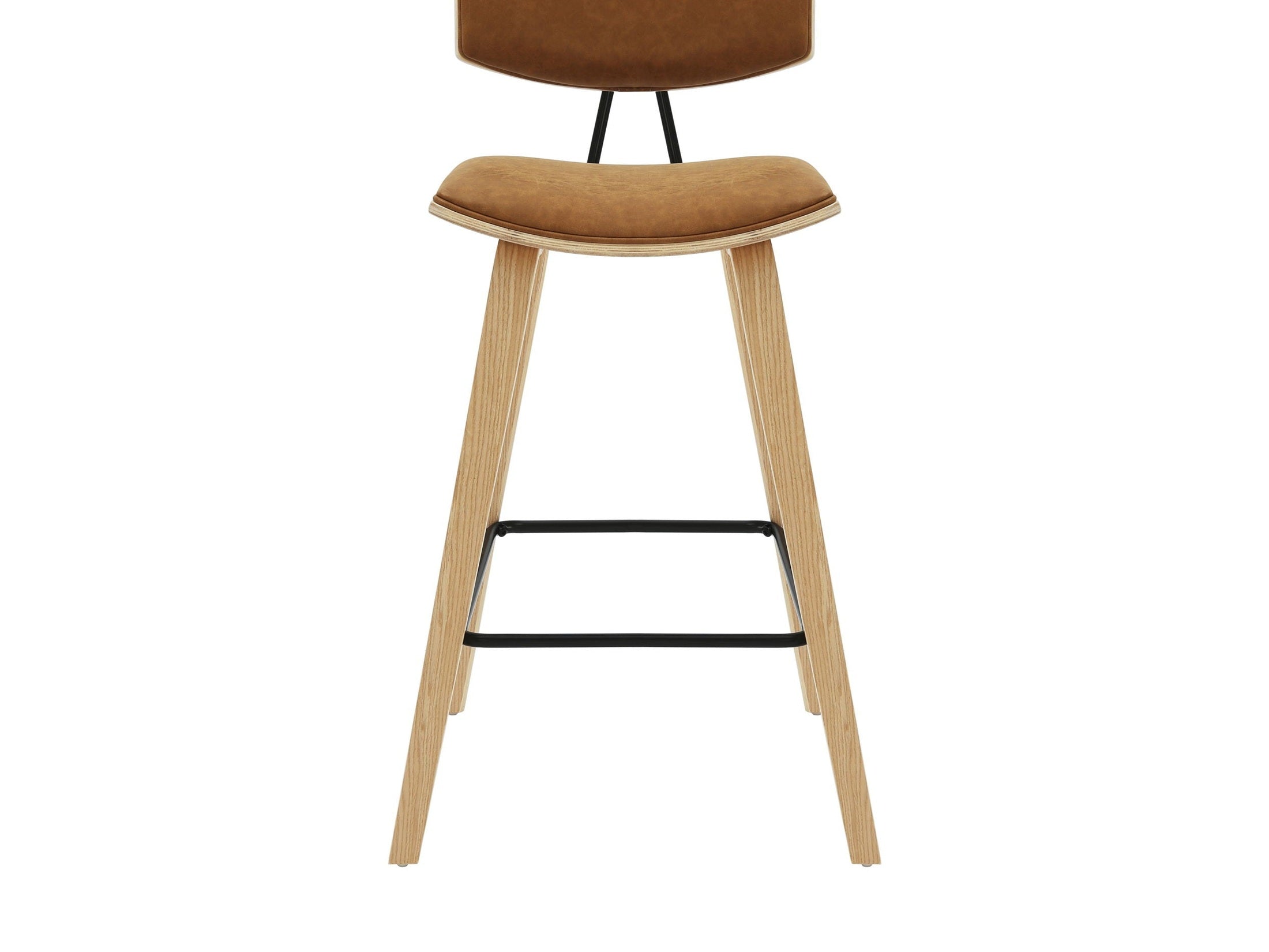 Fox - Counter Height Curved Back Wood Bar Stool With Faux Leather Seat