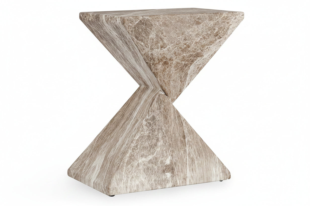 Decorative stone hourglass-shaped object on a white background