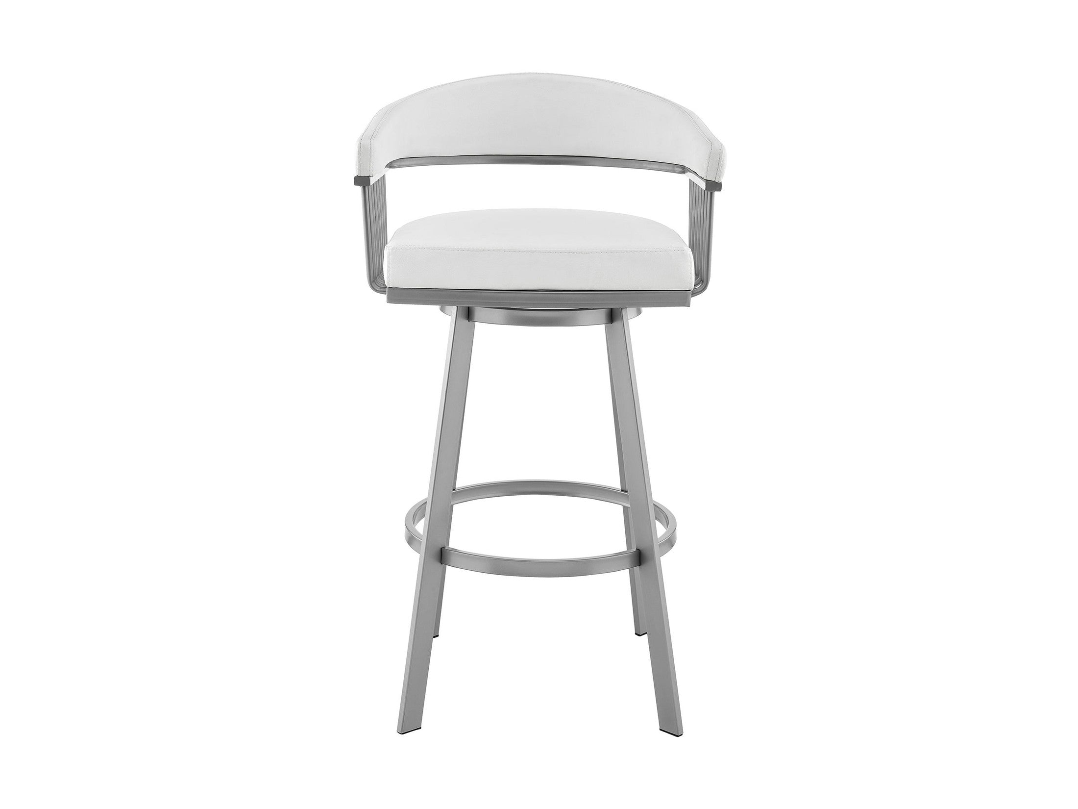 Bronson - 25" Counter Height Swivel Bar Stool - Silver Finish And White Faux Leather