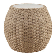 Kobalt - Rattan Round Outdoor Side Table With Sintered Stone Table Top - Beige