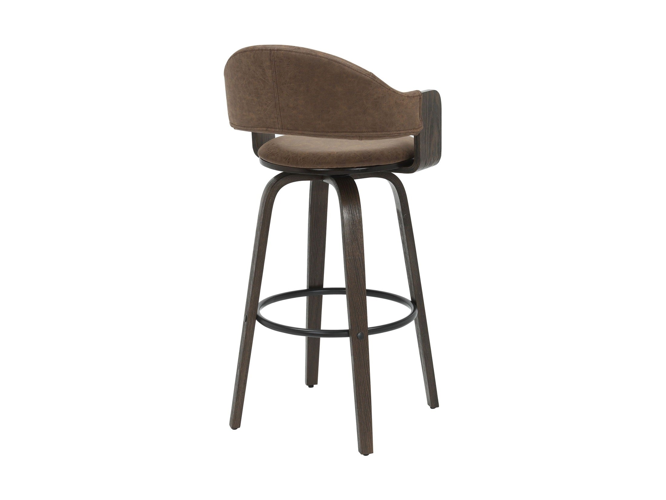 Daxton - Swivel Bar Height Round Back Wood Bar Stool With Faux Leather Seat