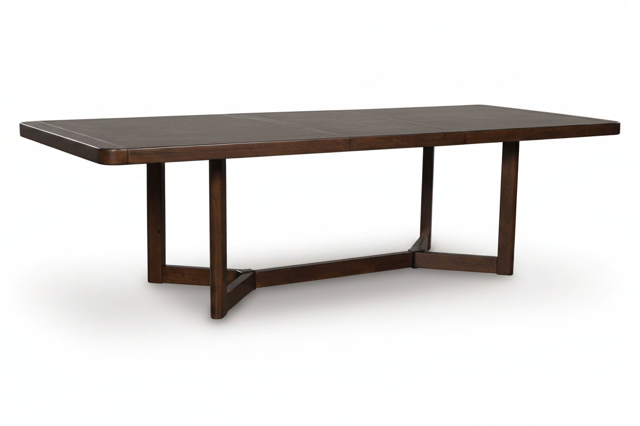Dark wooden dining table on a white background