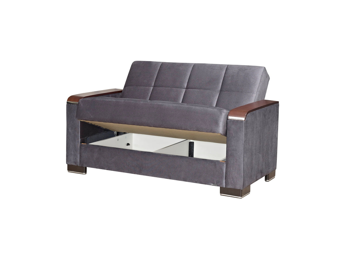 Ottomanson Armada X - Upholstered Convertible Wood Trimmed Loveseat With Storage - Microfiber