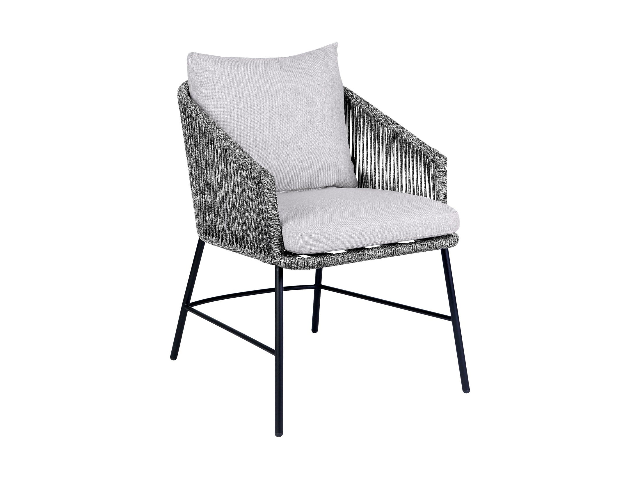 Calica - Outdoor Patio Dining Chair - Black Metal And Gray Rope