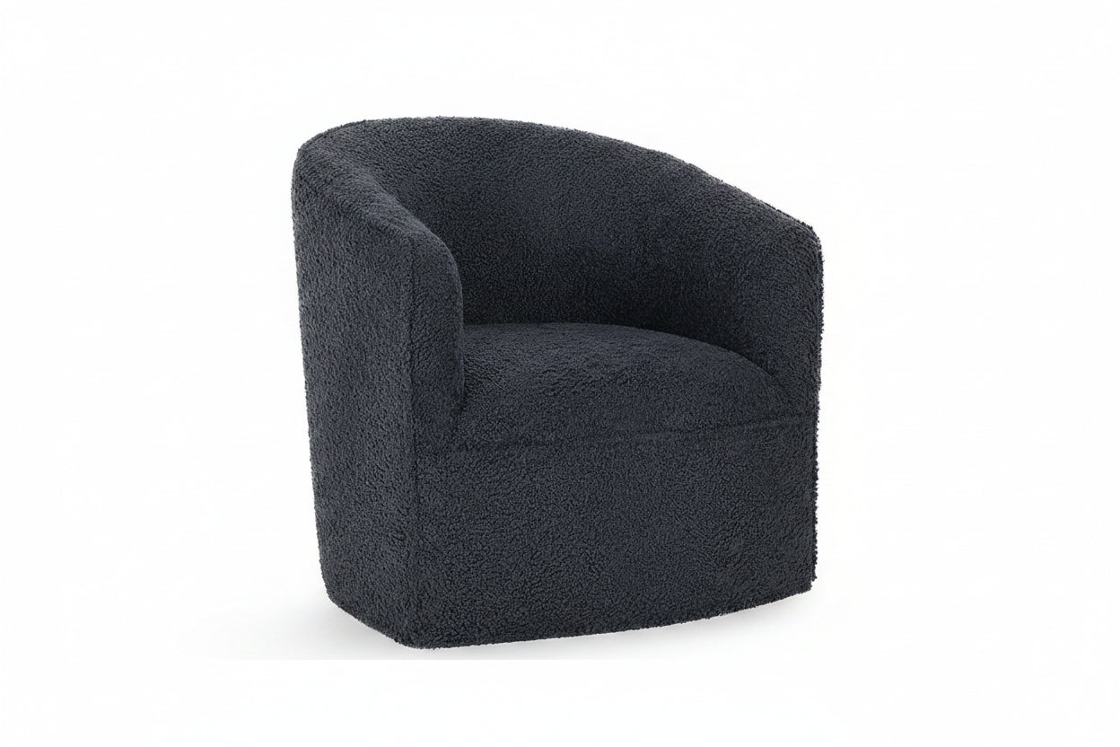 Dark gray boucle chair on a white background