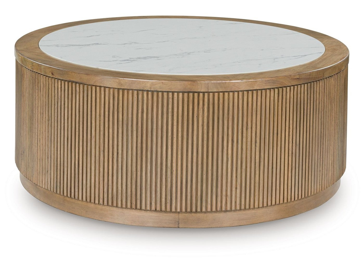 Camdill - Round Cocktail Table - Light Brown / White