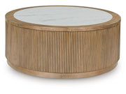 Camdill - Round Cocktail Table - Light Brown / White