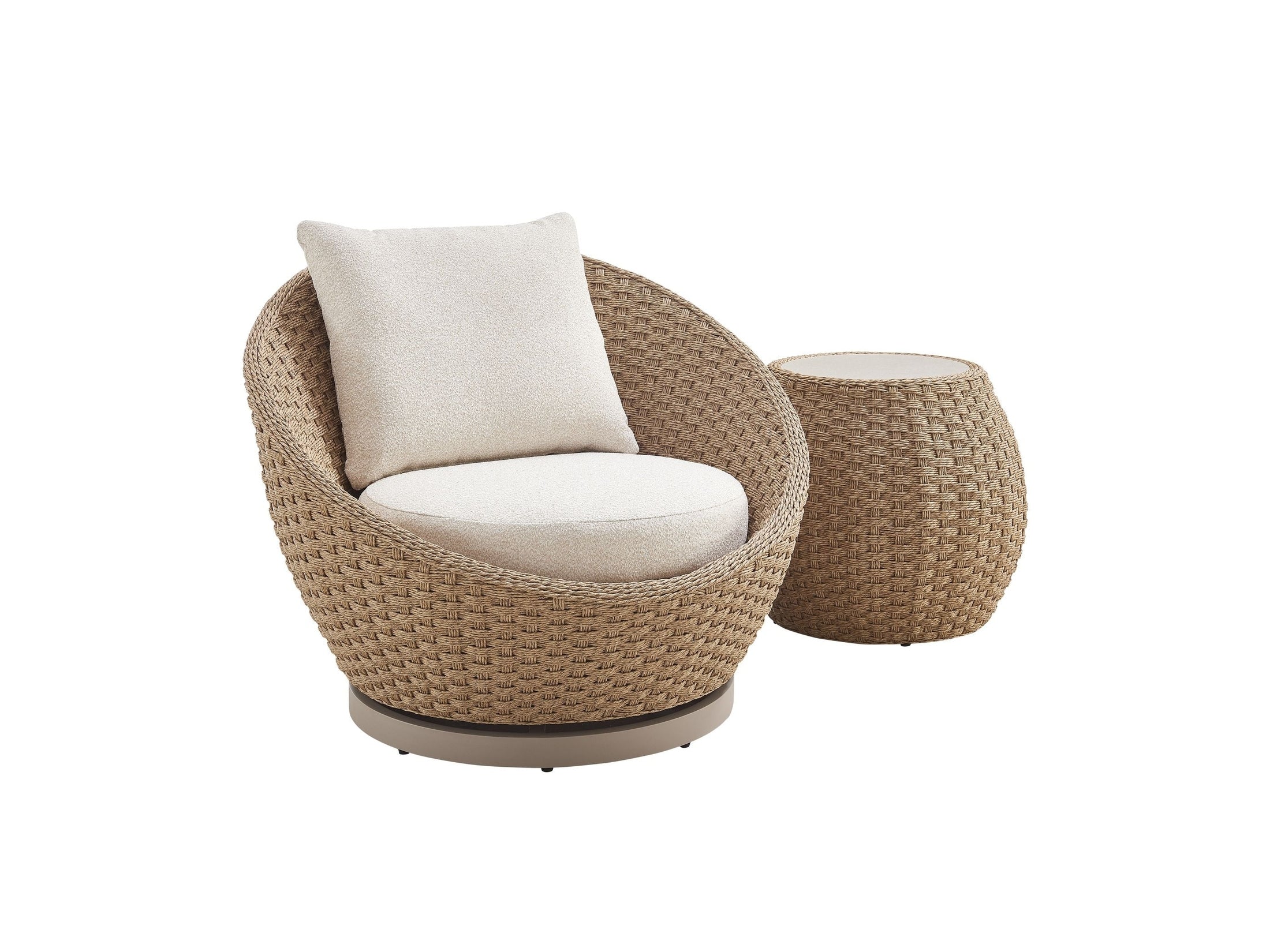Kobalt - 3-Piece Powder Coated Metal Outdoor Conversation Set With Cushions - Boucle White / Natural