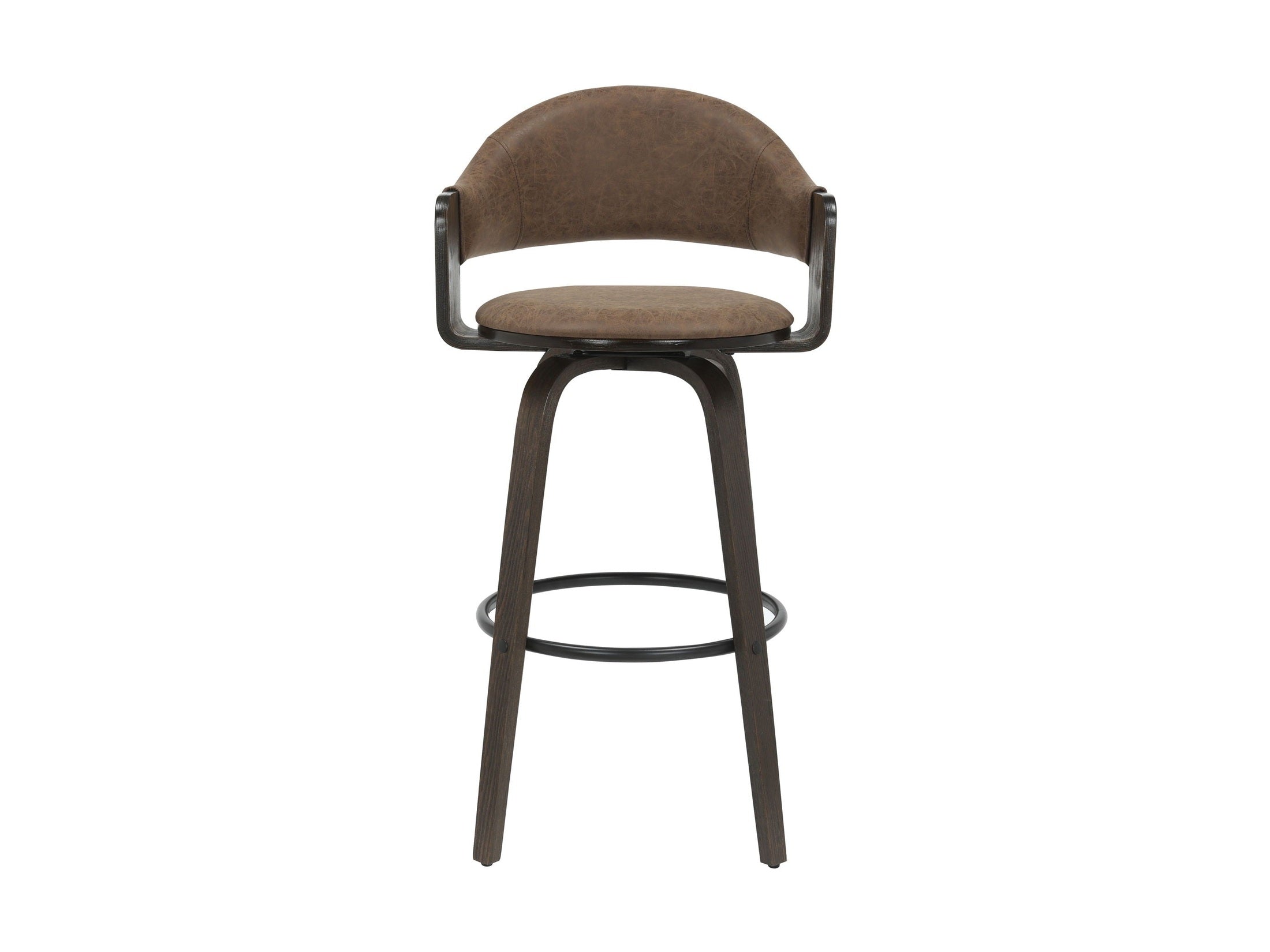 Daxton - Swivel Bar Height Round Back Wood Bar Stool With Faux Leather Seat