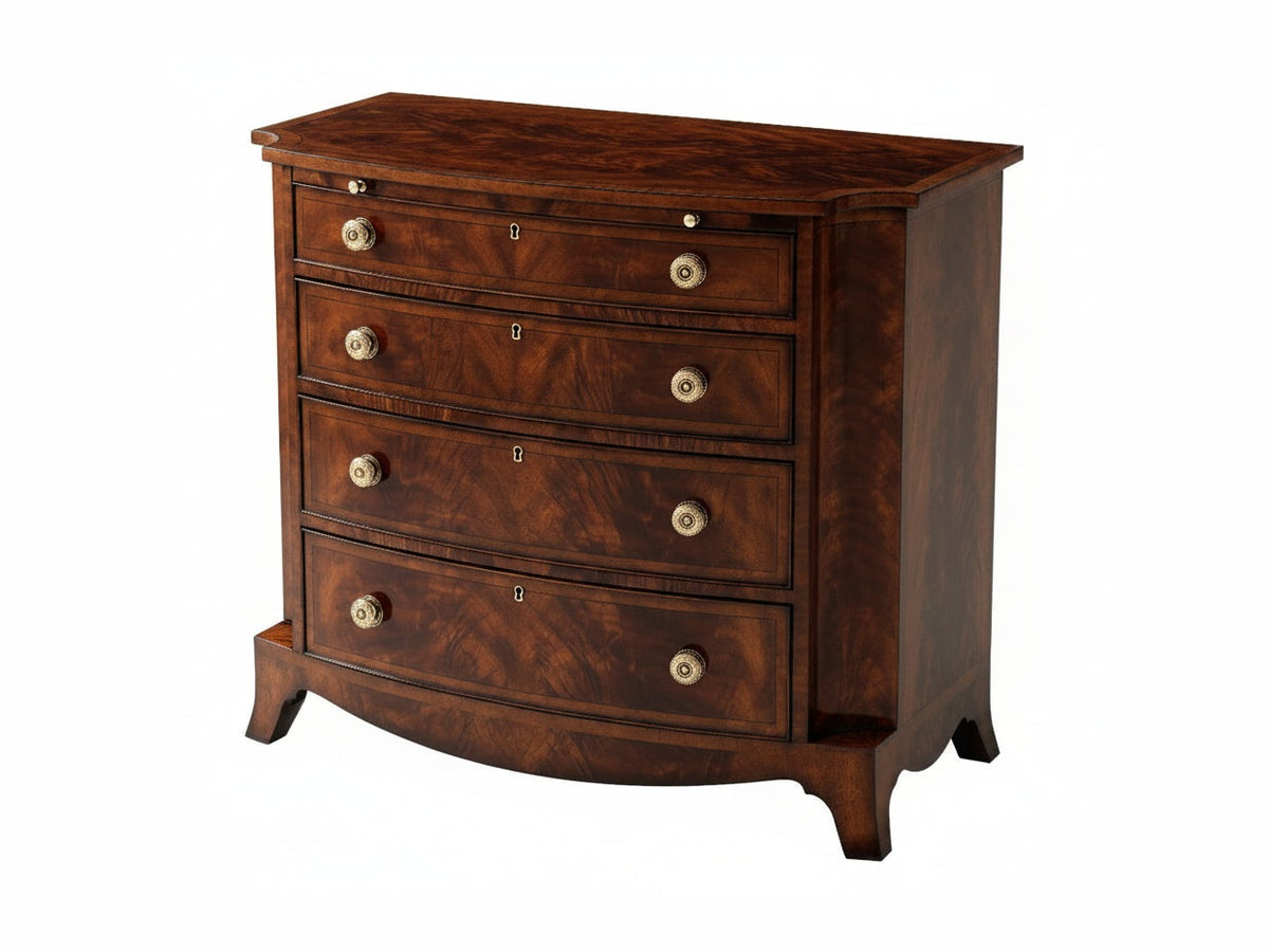 Wooden dresser with four drawers on a white background