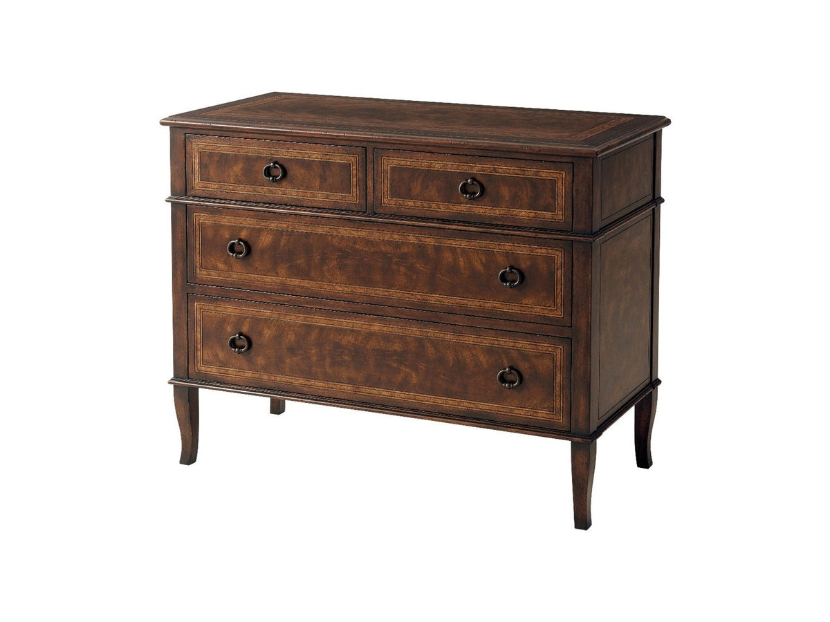 Wooden dresser with four drawers on a white background