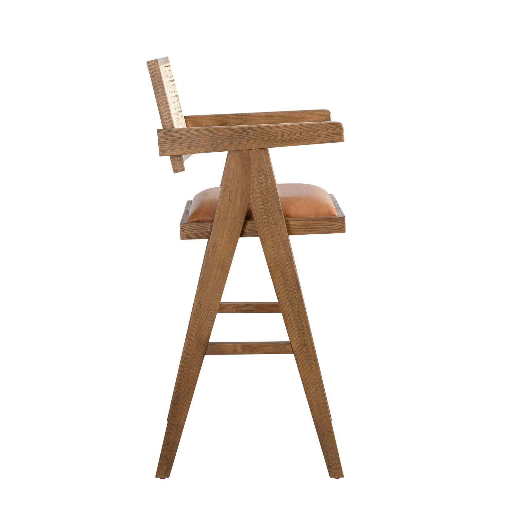 Harley - Nutmeg Brown Solid Wood And Rattan Upholstered 30" Bar Height Barstool