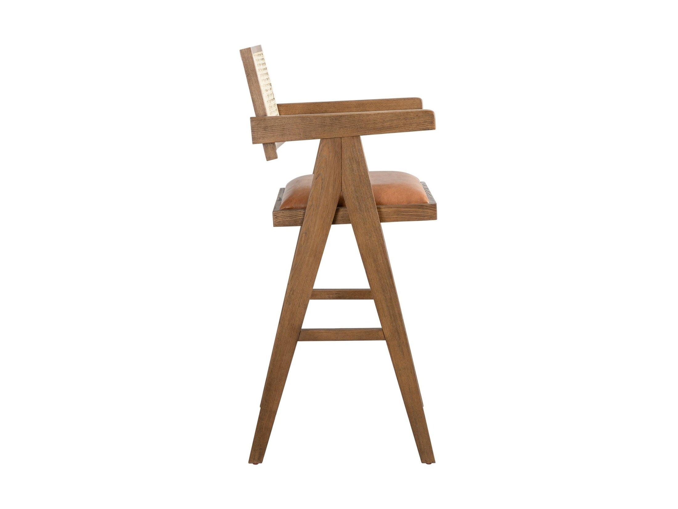 Harley - Nutmeg Brown Solid Wood And Rattan Upholstered 30" Bar Height Barstool