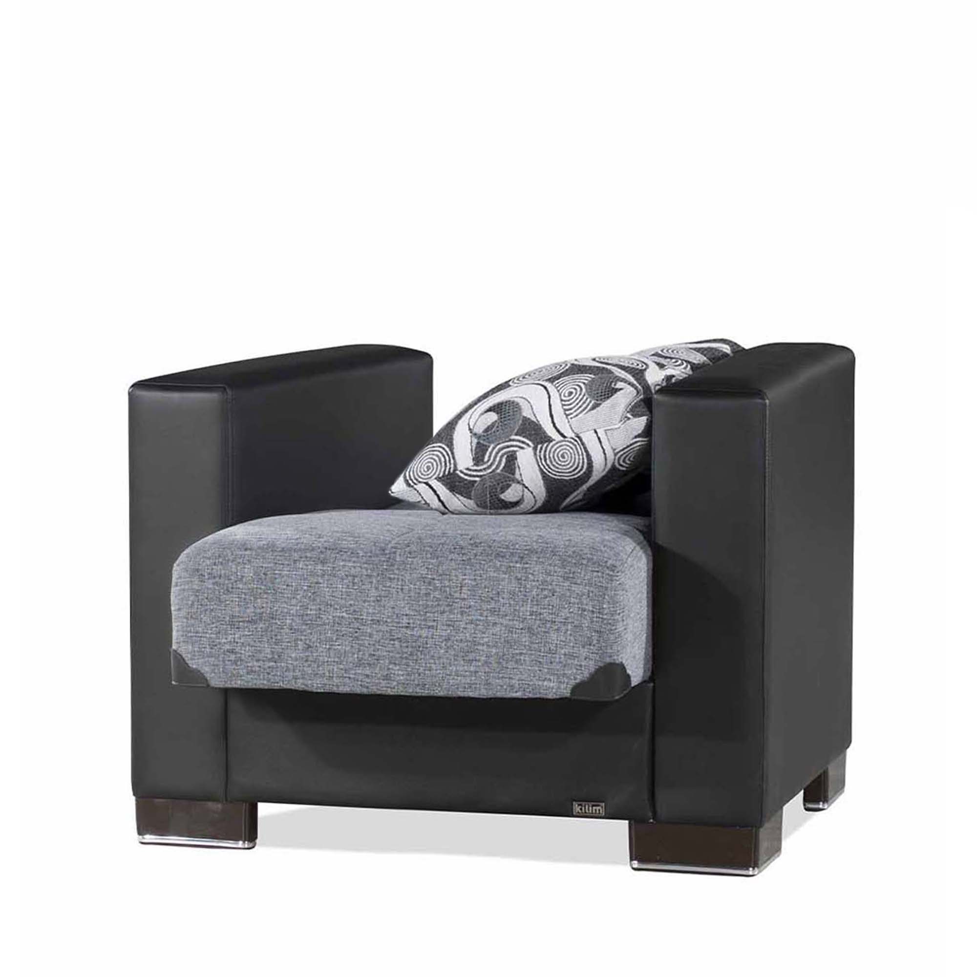 Ottomanson Armada - Upholstered Convertible Armchair With Storage - Gray/Black PU Polyester