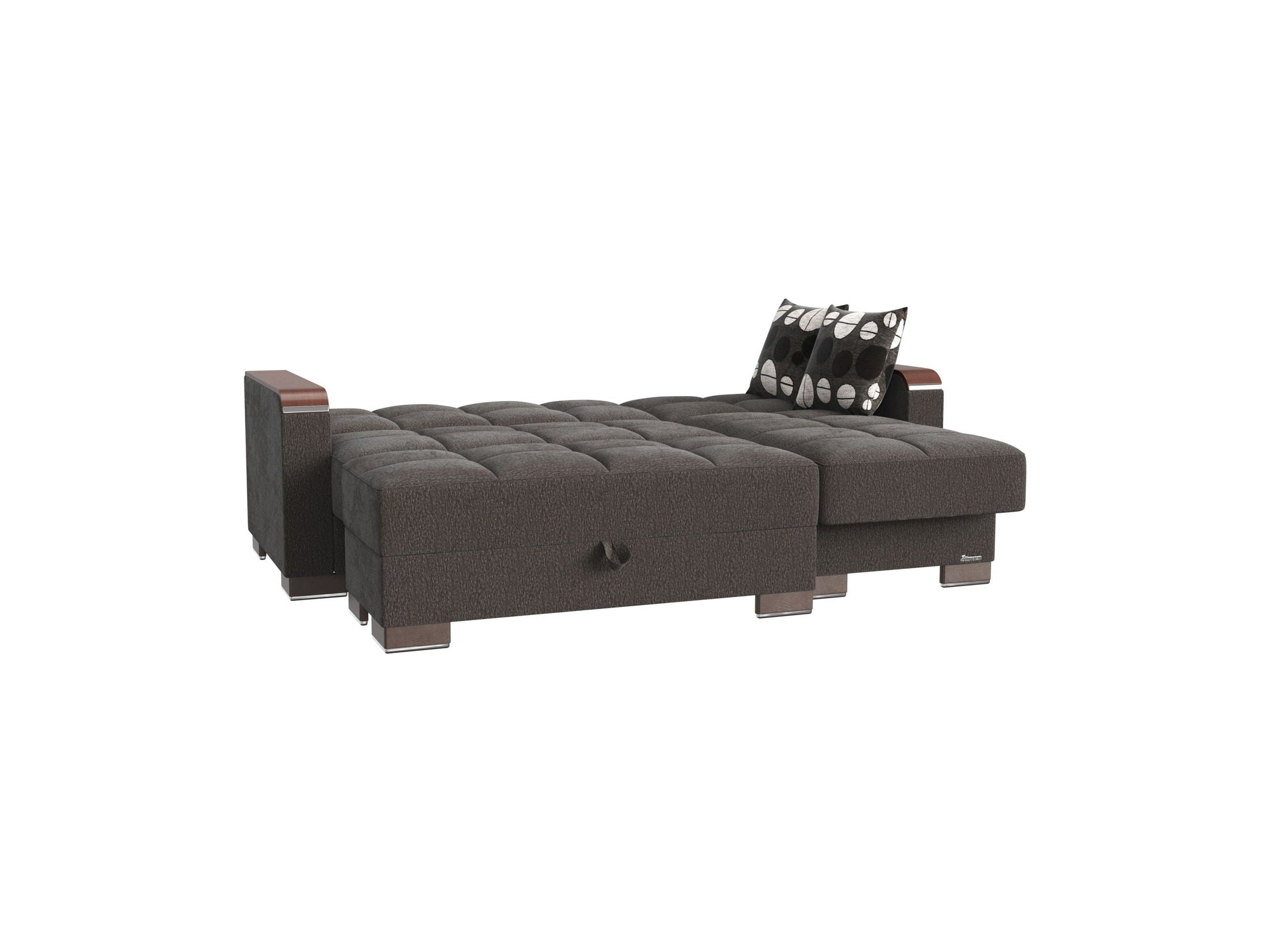 Ottomanson Armada X - Upholstered Convertible Wood Trimmed Chaise Lounge With Storage - Gray Chenille