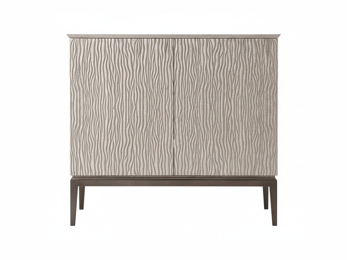 Cabinet with wavy patterned doors on a white background